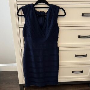 Adrianna Papell Deep Blue V-Neck Mini Dress